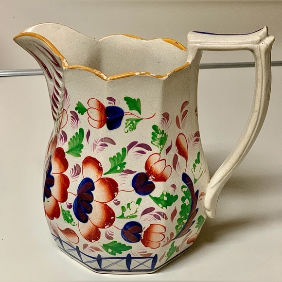 19th Century Antique Gaudy Welsh Grape Pattern Hand Painted Luster Pitcher Jug - Picture 2 of 16